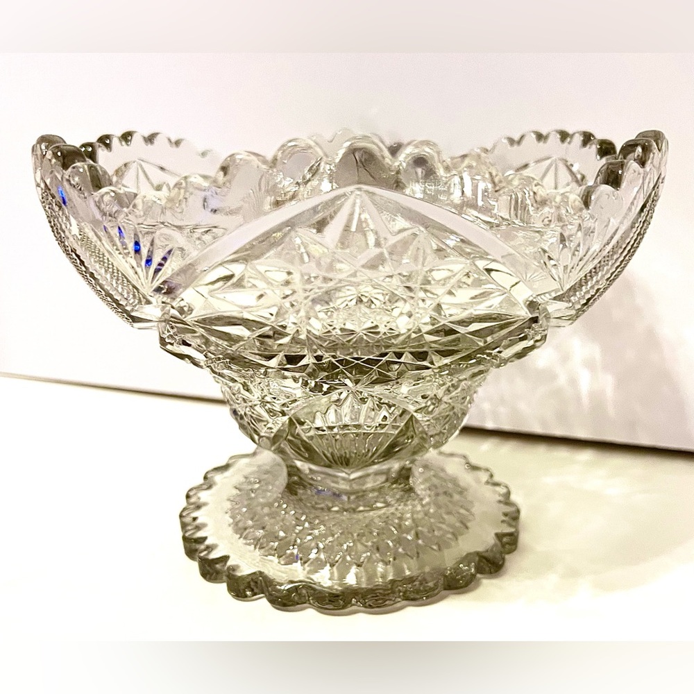 Antique ABC Brilliant Cut Crystal Bowl with Hobstar  Petal & Sawtooth Rim 5.5”T